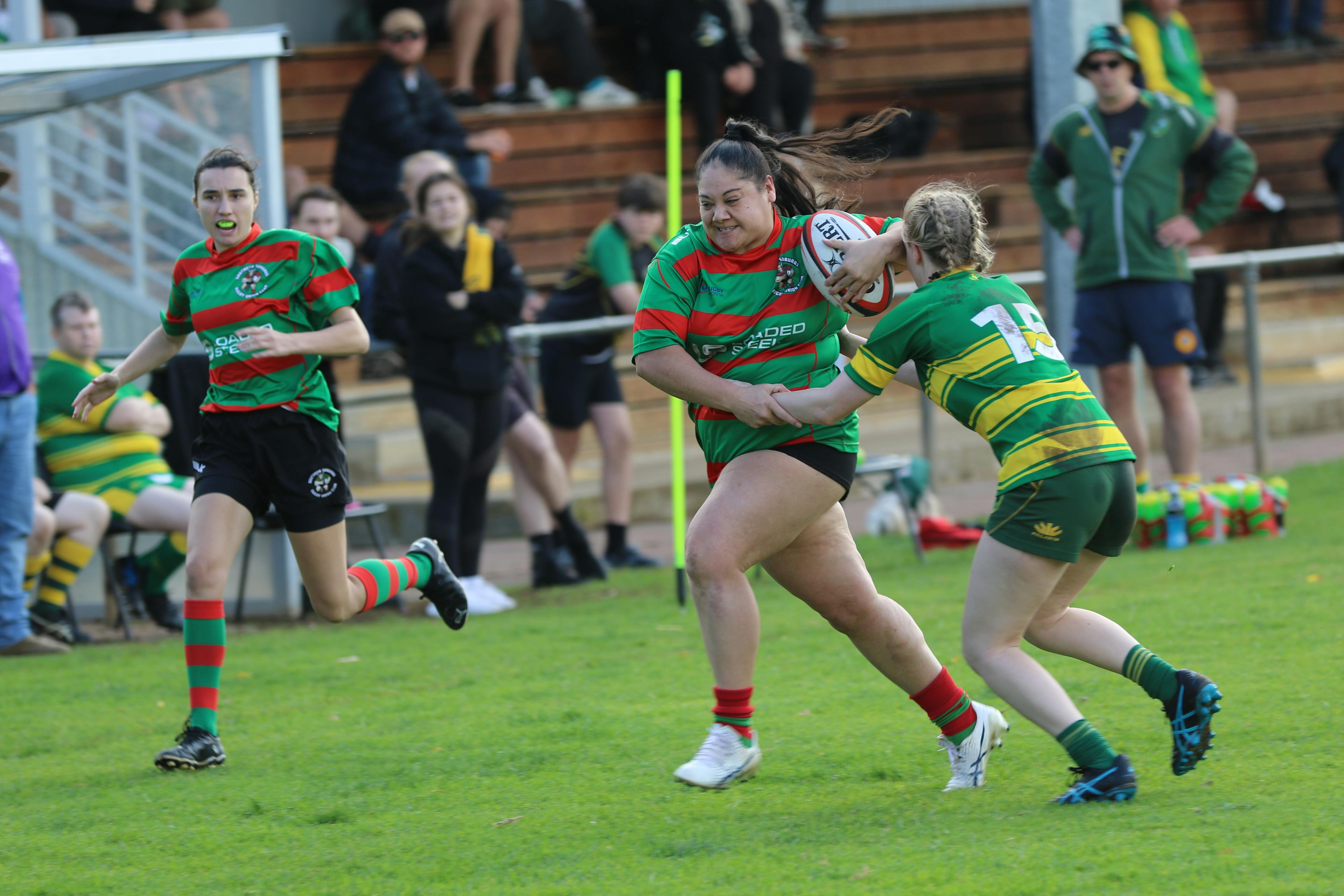 ON THE CHARGE: Souths' Teanu Karpani en route to the tryline against Woodville during their Round 6 fixture at AA Bailey. Picture: RUSA
